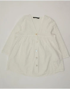 ZARA Womens Loose Fit 3/4 Sleeve Shirt Blouse UK 10 Small White Cotton CS20 - Picture 1 of 3