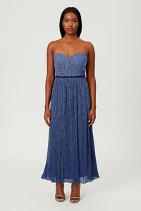 Kleid The Population Trägerlos XS Plissee Formell Party Silber Blau Ombre Neu mit Etikett - Bild 1 von 12