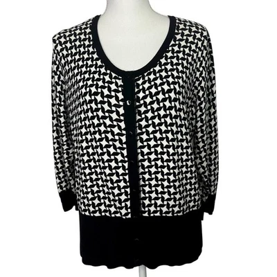 White House Black Market Women’s Front Snap Lgtwt Sweater Sz XL Black & White - Image 1 of 4