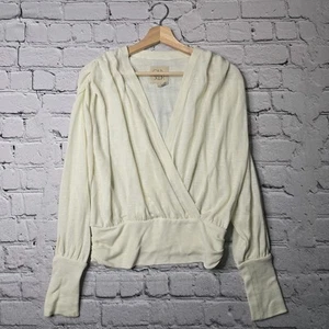 Chaser Starry White Blouse Soft Jersey Ruched Sleeve V Neck Knit Top Size Medium - Picture 1 of 11