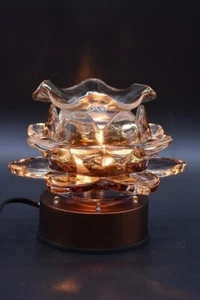 Electric Glass BROWN LOTUS Flower Touch Lamp  Oil /Wax Burner Tart Warmer! - Picture 1 of 1