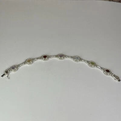 925纯银网球手链宝石紫色蓝色绿色金色7.5英寸13克 — 第 1/4 张图片