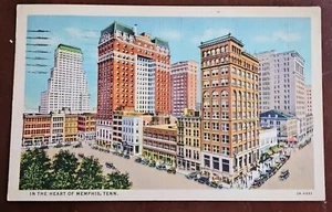 Downtown Herz von Memphis Tennessee 1937 Memphis Xcel Leinen Vintage Postkarte - Bild 1 von 3