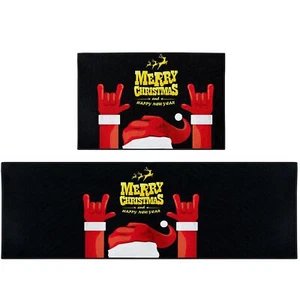 Christmas Kitchen Rugs and Mats Non Skid Washable Set of 2 Funny Santa Claus ... - Picture 1 of 7