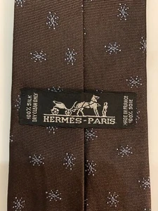 Corbata Hermes Paris Marrón Starburst 100% 57" Seda Hecha en Francia - Imagen 1 de 5