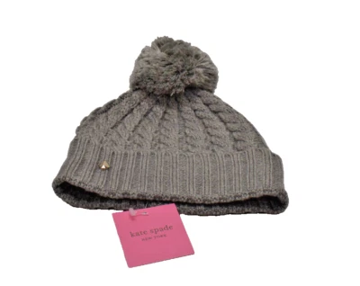 Kate Spade New York Cable Knit Pom Beanie Hat Heather Gray New! NWT - Image 1 of 3