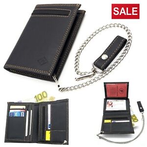 Men's Biker Leather Wallet With Coin Pocket And Safety Metal Chain Purse Pouch