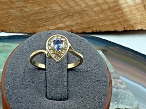 Vintage 14k Solid Yellow Gold Blue Tourmaline w/multi Diamond Ring sz 7--915.25 - Picture 1 of 7
