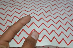 Indian Hand-Block Print_1403 Striped Fabric White & Red 4 Yard 100%Cotton Fab - Picture 1 of 12