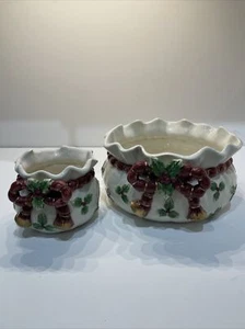 2 Fitz & Floyd Deck The Halls Navidad Popurrí Cuenco Plato Holly Bow Old World - Imagen 1 de 14