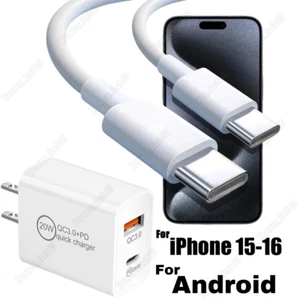 For iPhone 15 16 Pro Max Samsung QC PD 20W USB-C Fast Charger Block Type-C Cable - Picture 1 of 15