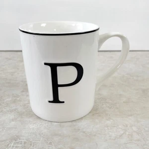 Williams Sonoma Black Trim Embossed Monogram Letter P White Coffee Tea Mug - Picture 1 of 6