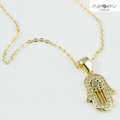 Mode Frauen 925 Sterlingsilber Schmuck Hand von Fatima Hamsa Halskette 16-18" - Bild 1 von 4