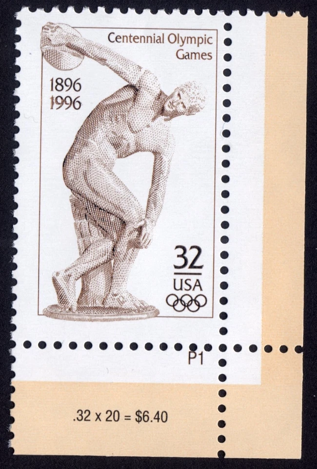 Scott #3087 32¢ Greece - OLYMPIC DISCUS THROWER - Plate # Single Stamp - MNH - Image 1 of 1