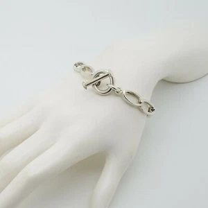 Bracciale in argento sterling 925 massiccio aperto ovale maglia piatta chiusura a levetta 8" in  - Foto 1 di 10