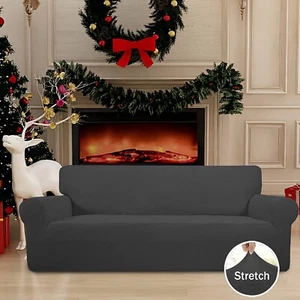 Stretch Sofa Slipcover 1-Piece Sofa Cover Furniture Protector (Sofa, Dark Gray) - Picture 1 of 9