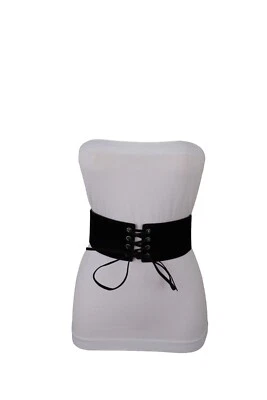 Mujeres Color Negro Imitación Gamuza Cuero Cintura Elástica Ancho Corsé Cinturón Talla S M Foto 1 de 4