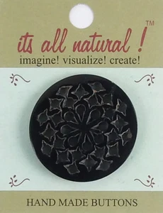 Botones de cuerno natural hechos a mano - negros - 45 mm - diseño de flor de malla tallada - Imagen 1 de 4