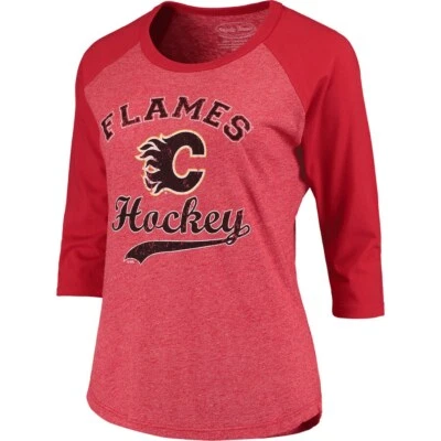 Calgary Flames Shirt Majestic Threads Short Sleeve Red Women's S Small - Image 1 of 3