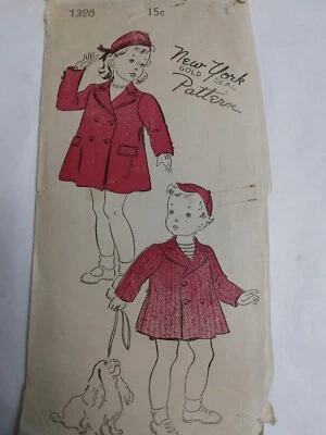 Coat Hat Boys Girls 4T 4 New York 1326 Sewing Pattern Double Breasted VTG 40s - Image 1 of 4