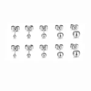 10pcs/lot Surgical Steel Round Ball Earring Hypoallergenic Ear Stud 2/3/4/5/6mm - Picture 1 of 2