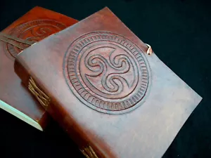 Handmade Leather Journal Diary Sketchbook - Wicca Pagan Celtic TRISKELE symbol - Picture 1 of 12