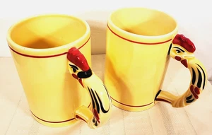 ERPhila Czechoslovakia Rooster Mugs Ditmar Urbach 1930s pottery Rare tall mugs - Picture 1 of 4