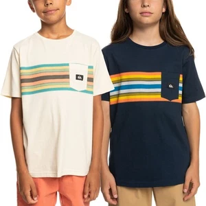 Quiksilver Kids Boys Surfadelica Stripe Short Sleeve Crew Neck T-Shirt Top Tee - Picture 1 of 9