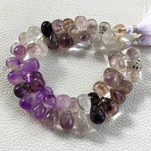 Super Seven Lepidocrocite Quartz Drop Beads 8x6 to 9x7 mm 7" Strand Brazil Gems - Picture 1 of 5
