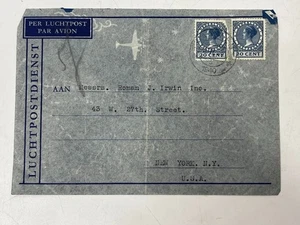 1940 Niederlande Luftpostbrief nach New York - 20c Queen Wilhelmina Paar Luchtpost - Bild 1 von 4