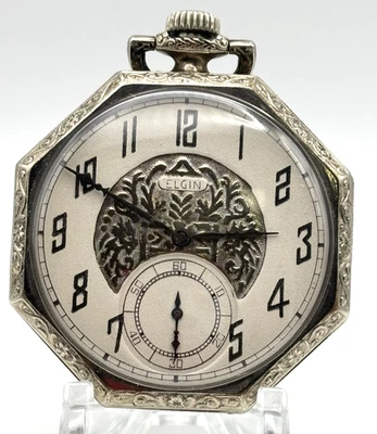 Estuche octágono cara abierta Elgin 7 joyas talla 12 relleno de oro (?) Reloj Bolsillo Funciona Foto 1 de 4