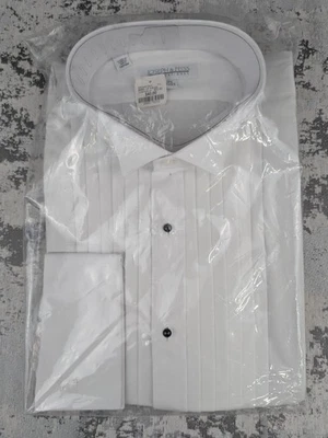 Joseph & Feiss Men's Tuxedo Dress Shirt White 17.5 32/33 Cotton Pleated New - Image 1 of 4