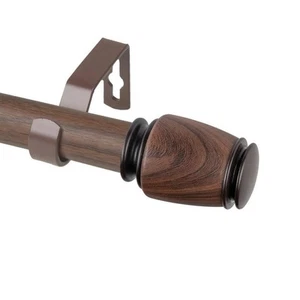 1 dia Adjustable Single Faux Wood Curtain Rod 66-120 inch in Dark Walnut with - Picture 1 of 2