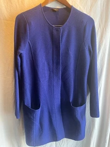 Talbots Blue  100% Wool Size Petite M Pockets Long Sleeve Snap Front EUC - Picture 1 of 5