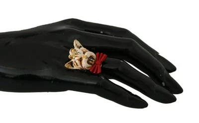 Dolce&Gabbana Women Gold Red Ring Brass Resin Casual Band Dog Head Shape Jewelry - Image 1 of 4