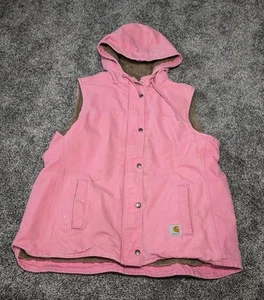 Carhartt Vest Womens XL Sherpa Lined Hooded Pink Sandstone Berkley (READ) - Picture 1 of 13