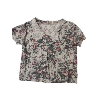 VTG Floral Blouse Small Crochet Collar Detail Grandmacore Cottagecore Bohemian  - Image 1 of 4