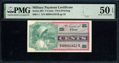 5 Cents Military Payment Certificate Note First Printing PMG About Uncirculated - Image 1 of 2