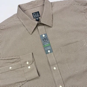Nuova Camicia Jos A Bank Uomo XXL Marrone Gingham Check Collezione Viaggiatori Preppy - Foto 1 di 9