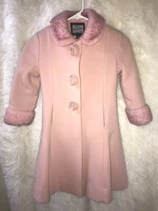 ROTHSCHILD Pink Wool Coat w/Faux Fur Trim Size 5 - Picture 1 of 11