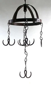 Vintage Tavern Lodge Wrought Iron Meat Game Hanging Pot Rack 00251010 - Picture 1 of 5