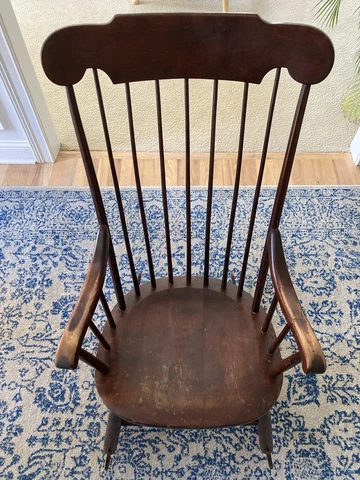 Vintage Boston Rocking Chair,  circa 1940s  Red Mahogany Rub Cover