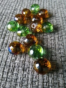 Rondell Beads - Faceted Glass - Brown (x 8) - Green (x 5) - Jewellery Making - Picture 1 of 4