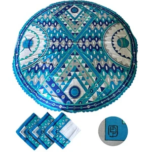 Set tovaglia rotonda e 3 tovaglioli vintage Emilio Pucci blu mod metà secolo raro - Foto 1 di 13