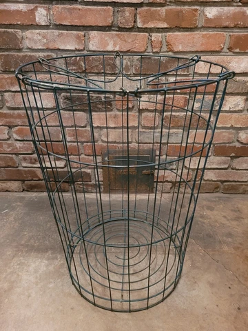 Vintage Industrial Tall Round Wire Basket Teal Blue Cover