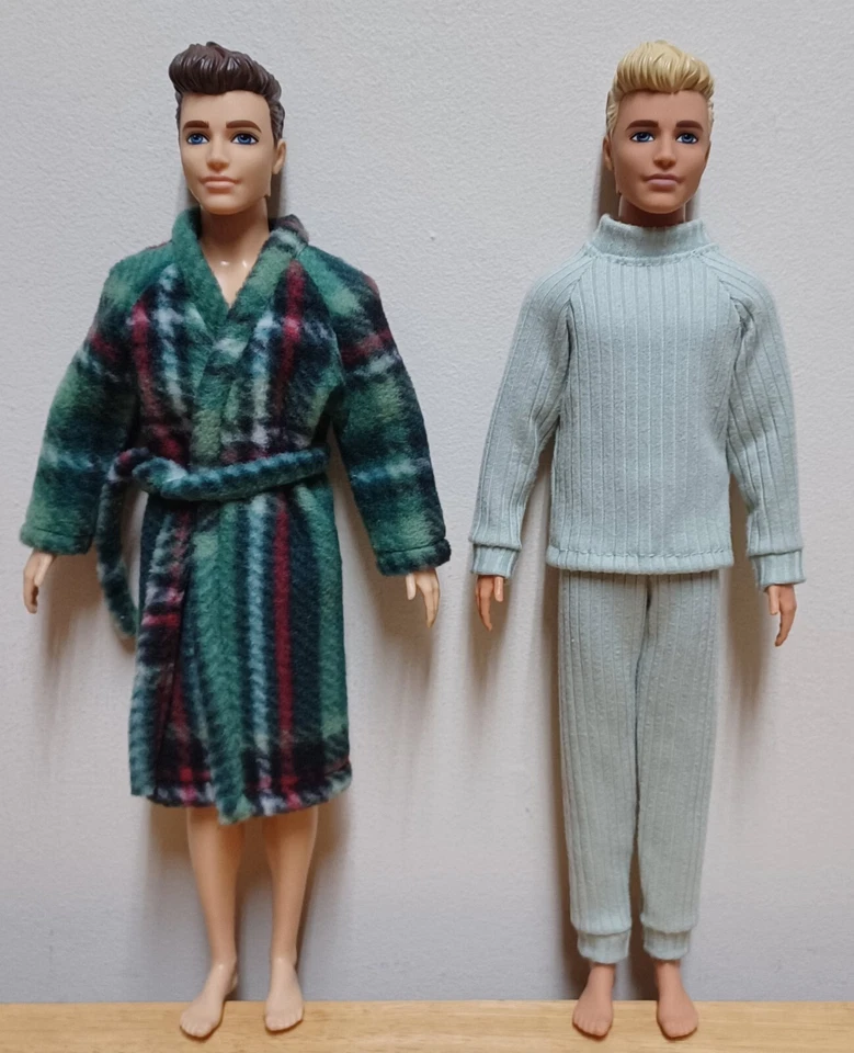 Ropa de muñeca Ken 12" bata a cuadros verde, parte superior e inferior de pijama verde claro Foto 1 de 1