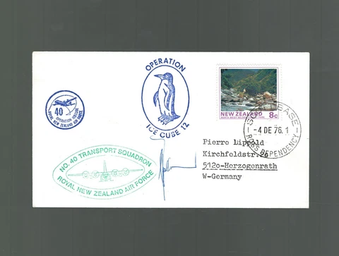 New Zealand Airmail Cover Operation Ice Cube 12 Scott Base 1976 signed by Pilot Cover