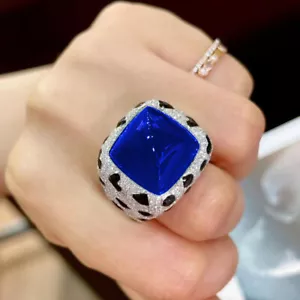 New Classical Mother Jewelry Big Sugar Tower Blue Topaz Gems Fashion Silver Ring - Picture 1 of 6