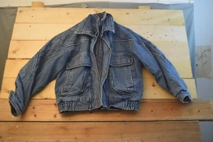 Vintage Todays News Denim Bomber Jacket Lined Blue Jean Zip Front Size L 42/44 - Picture 1 of 9