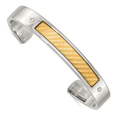 Chisel Men's Bracelet Stainless Steel with 18k Yellow Gold Textured Diamond Cuff - Image 1 of 4